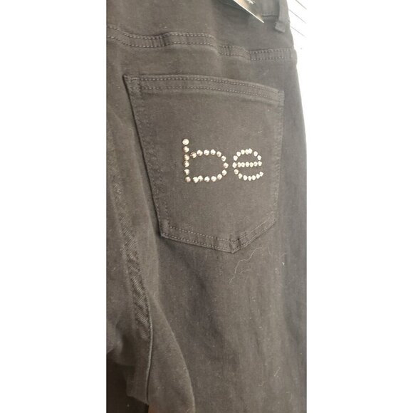 NWT $ 80 BEBE BLACK DENIM BACK POCKETS CRYSTAL LOGO STRAIGHT LEGS JEANS SZ 12/31 - Picture 7 of 11